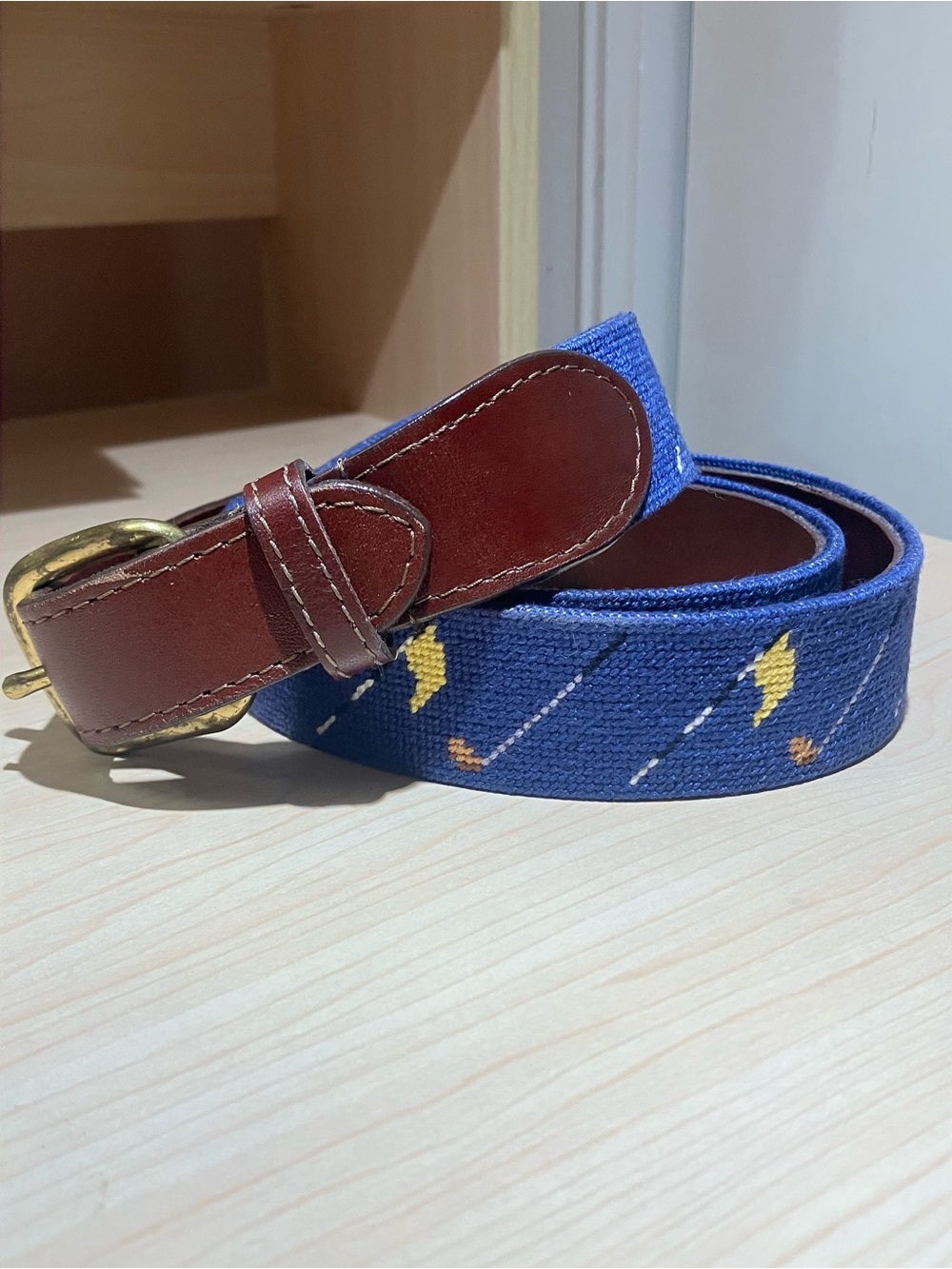 Smathers & Branson size 38 needlepoint golf belt vintage made in USA brass